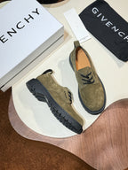 Givenchy olive suede lace-up shoes pair, black rubber sole