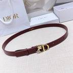 Dior leather belt in burgundy with gold-tone buckle and star-and-flower charm
