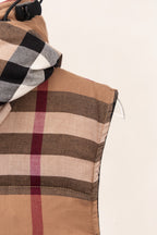 Burberry long plaid puffer jacket, hood and check pattern in brown and black
