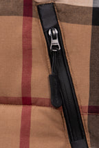 Burberry plaid puffer jacket front zipper and pull tab