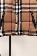 Burberry plaid puffer jacket chest with snaps and two side zippers