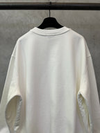 White crewneck sweatshirt back view with ribbed crew neck