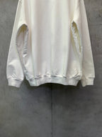 White crewneck sweatshirt back view with cuffs and hem details