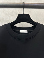 Black crewneck sweatshirt neckline with inner size label