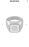 Balenciaga logo signet ring, silver with engraved square bB emblem
