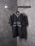 Balenciaga black short-sleeve T-shirt with crew neck striped collar and front logo print