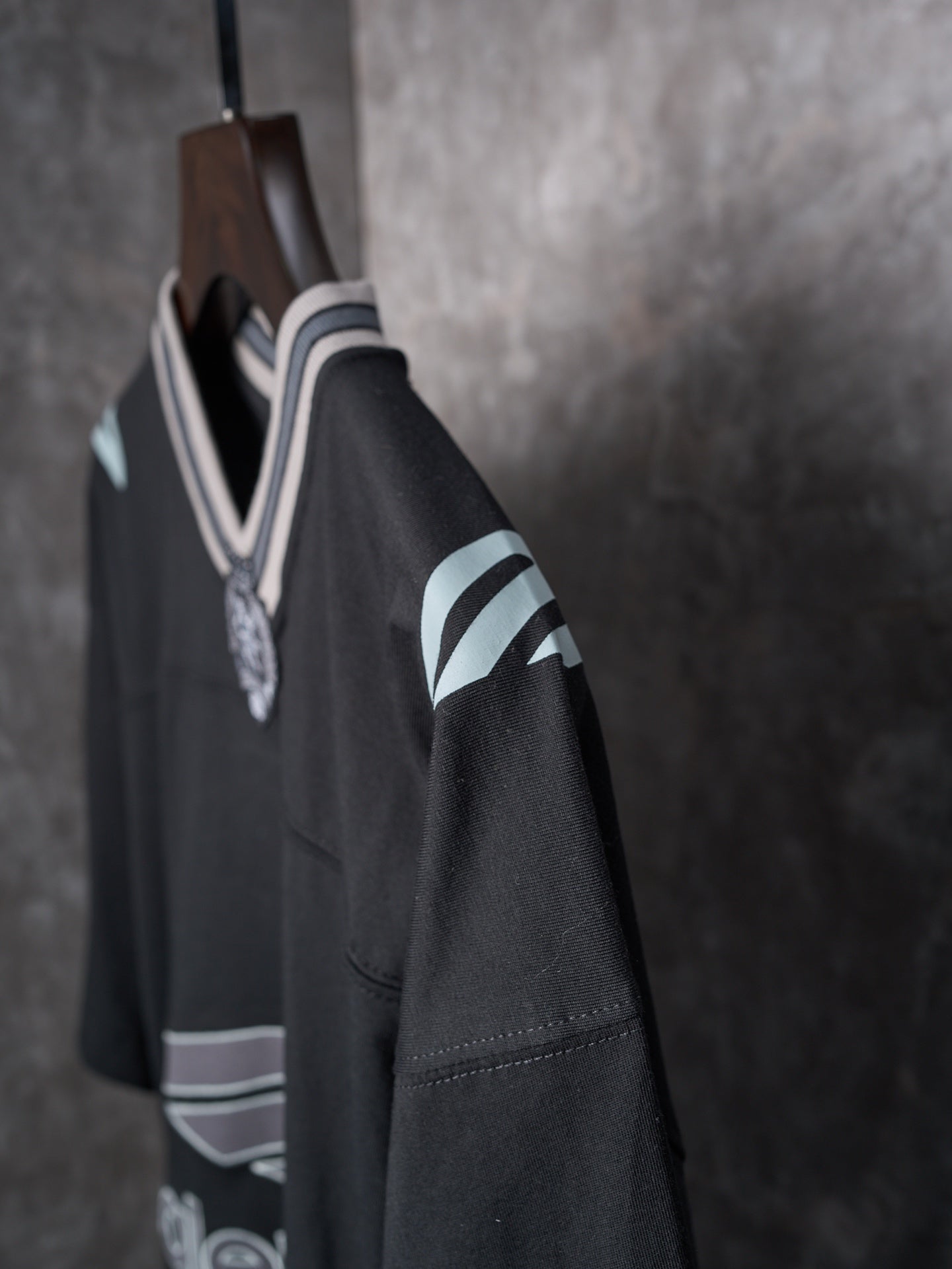 Balenciaga black short-sleeve T-shirt with striped sleeve detail
