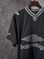 Balenciaga black short-sleeve T-shirt with Balenciaga logo graphic on front