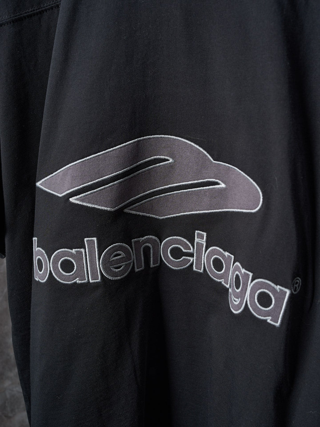 Balenciaga black short-sleeve T-shirt with large front logo graphic