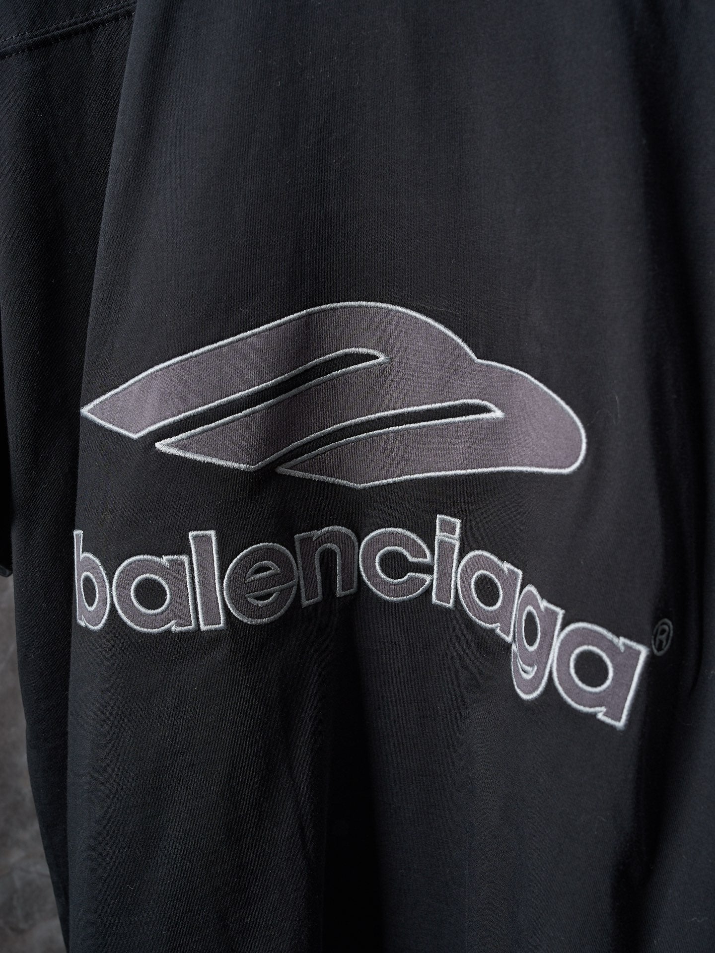 Balenciaga black short-sleeve T-shirt with large front logo graphic