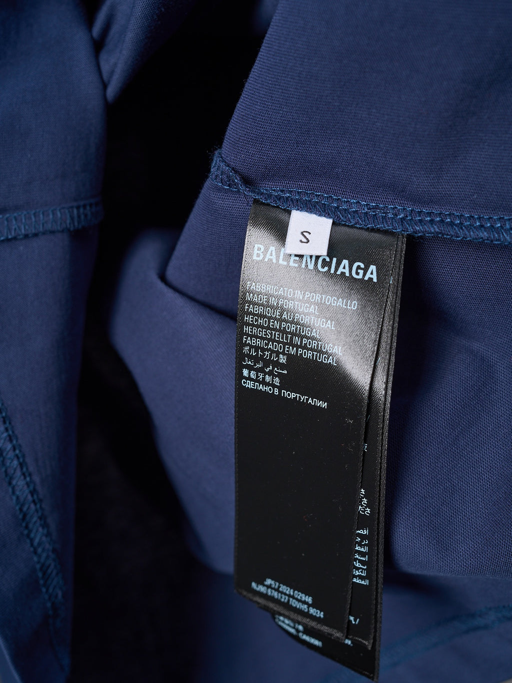 Balenciaga navy jersey with size S care label inside