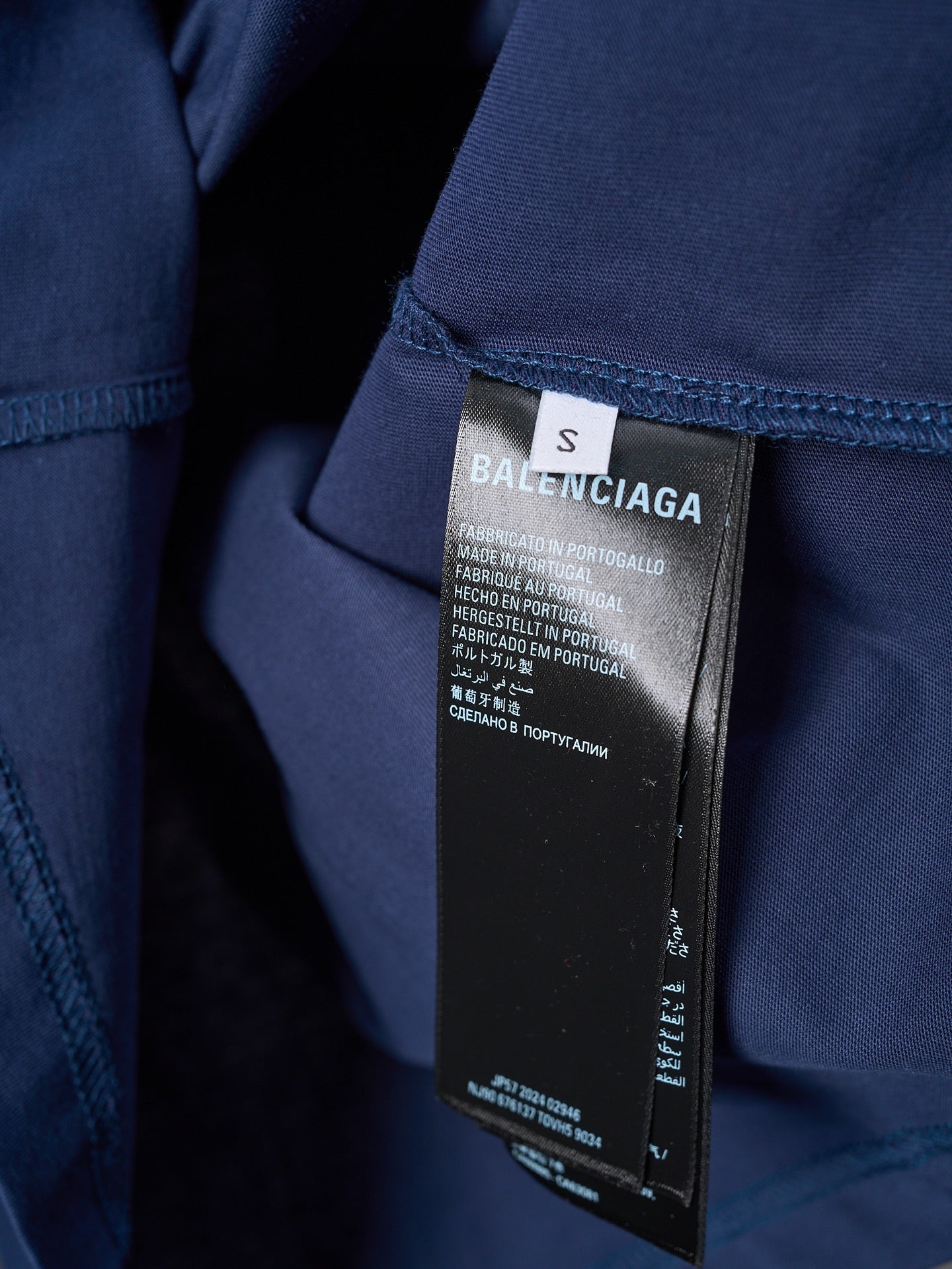 Balenciaga navy jersey with size S care label inside