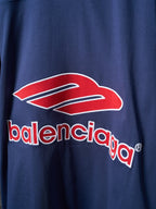 Balenciaga navy jersey with oversized red balenciaga logo graphic