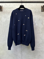 Louis Vuitton long-sleeve sweater, dark navy knit with small animal embroidery