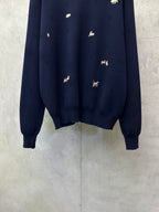 Louis Vuitton sweater front hem, dark navy knit with small animal embroidery