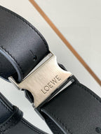 Loewe leather crossbody bag buckle with metal LOEWE logo plate and stitched strap