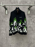 Gucci black knit sweater with white-and-green mountain intarsia and half-zip collar
