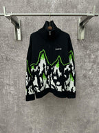 Gucci black knit sweater with white-and-green mountain intarsia and half-zip collar