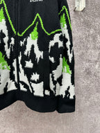Gucci black knit sweater with white-and-green mountain intarsia and ribbed hem