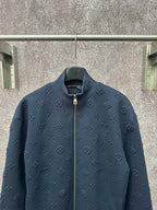 Louis Vuitton long-sleeve zip jacket in dark blue with front zipper and monogram marks