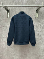 Louis Vuitton long-sleeve zip jacket with dark blue monogram pattern, back view