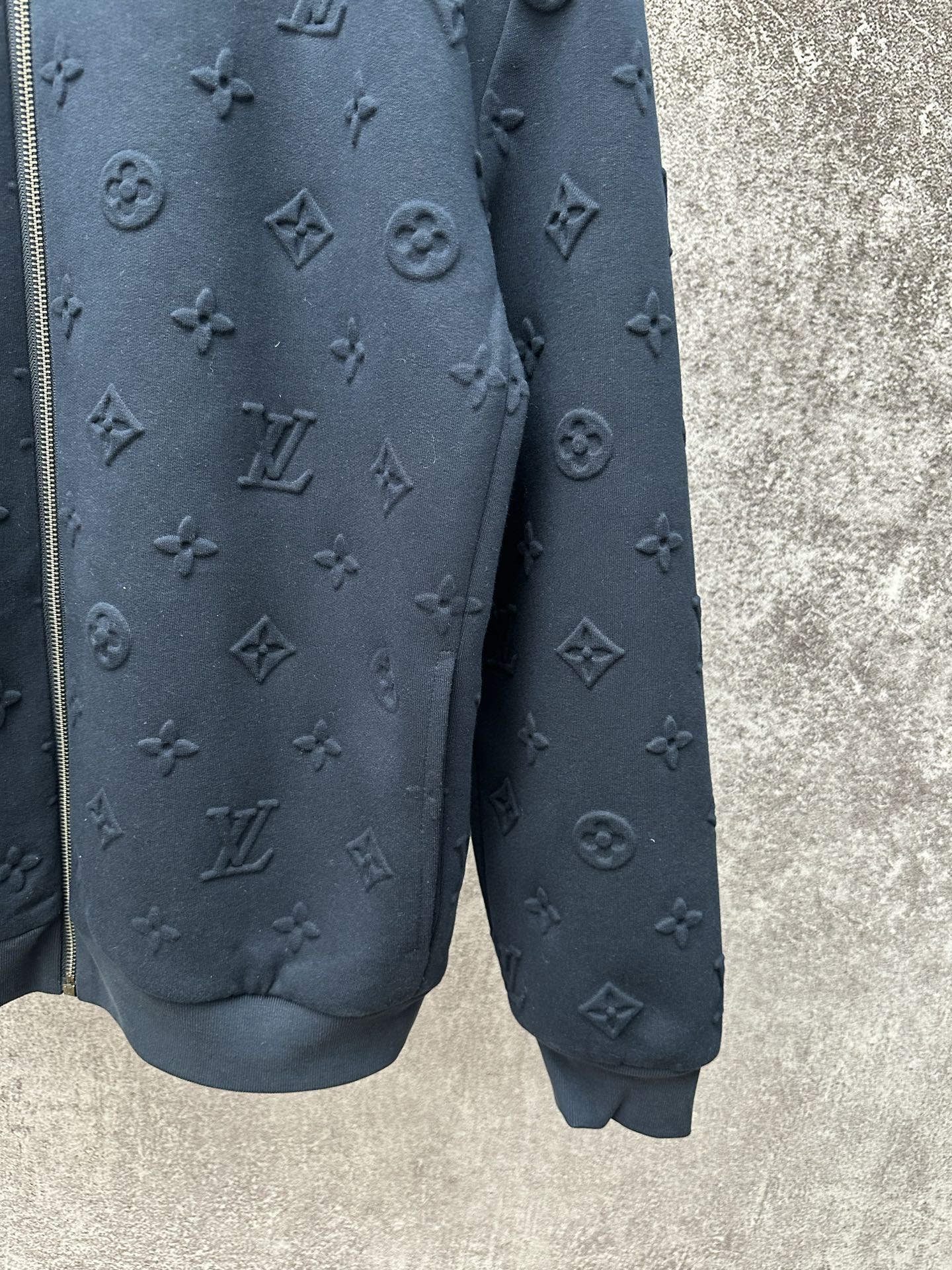 Louis Vuitton long-sleeve zip jacket in dark blue with monogram texture on sleeve