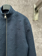 Louis Vuitton long-sleeve zip jacket in dark blue with embossed monogram motifs