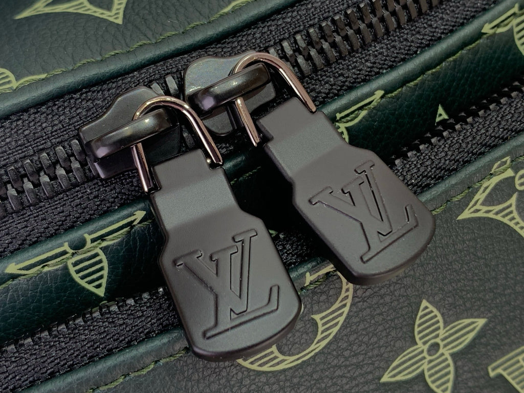 Louis Vuitton monogram bag zipper hardware with metal pull tabs