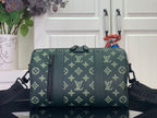 Louis Vuitton men's duffel bag with green monogram canvas and top handles