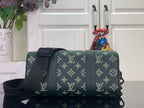 Louis Vuitton men's duffel bag with dark and green monogram panels and strap