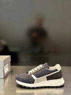 Prada unisex sneakers, dark navy with cream midsole and white lace-up