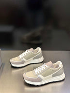 Prada unisex sneakers with white laces and contrasting beige and mauve panels