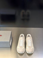 Prada unisex sneakers, light off-white leather and mesh with lace-up design
