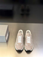 Prada unisex low-top sneakers, light gray mesh upper, white lace-up design