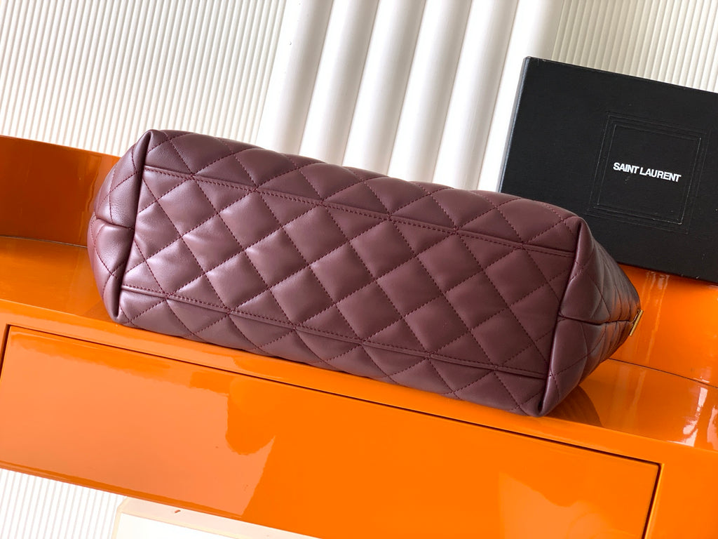 YSL quilted leather bag pouch with quilted pattern, burgundy finish