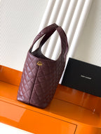 YSL quilted tote bag with top handles and side strap, burgundy leather