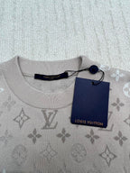 Louis Vuitton logo T-shirt neckline with tag, light beige monogram pattern