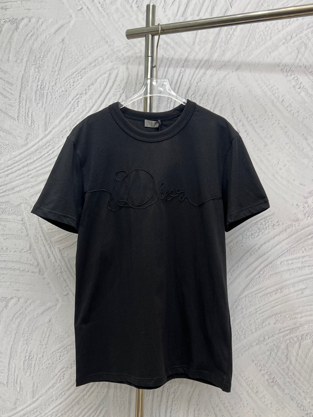 Dior short-sleeve T-shirt, dark, crew neck; embroidered Dior script logo front