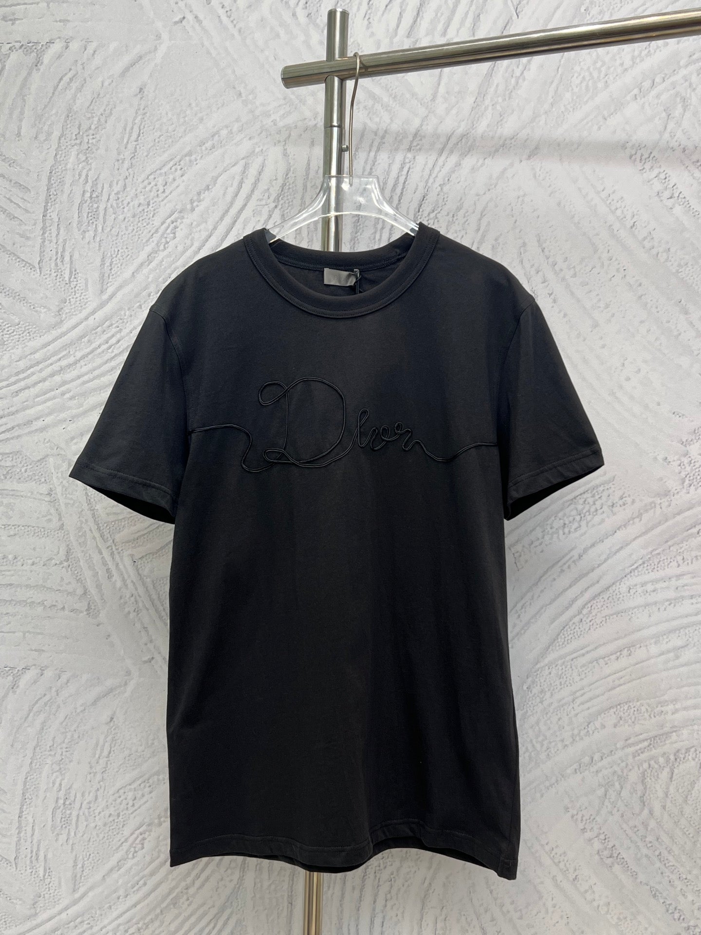Dior short-sleeve T-shirt, dark, crew neck; embroidered Dior script logo front