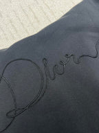 Dior hoodie logo embroidery on dark navy fabric close-up, partial lettering visible