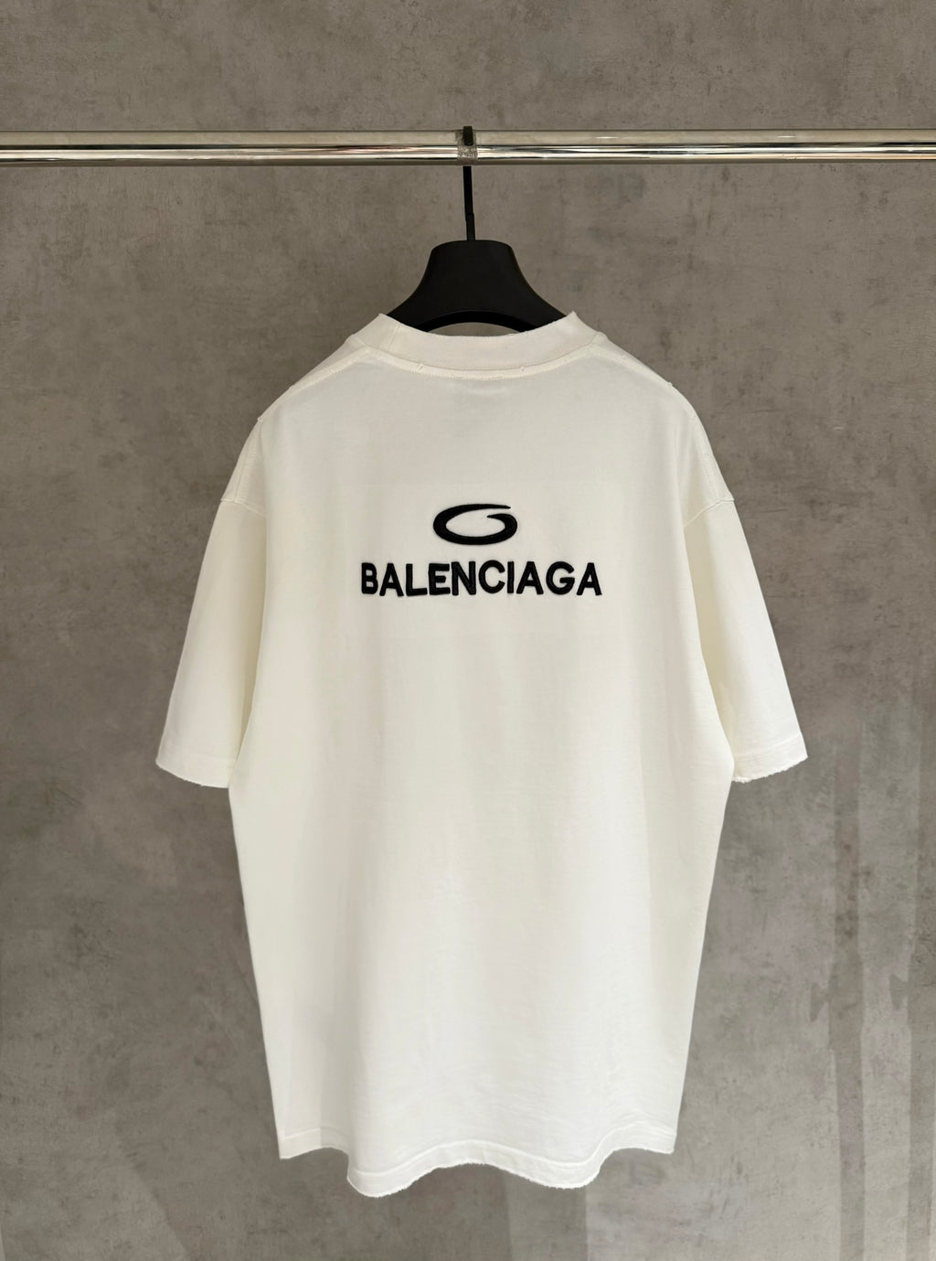 Balenciaga white T-shirt with BALENCIAGA logo text on back