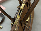 MiuMiu handbag side zipper and gold hardware detail with leather trim