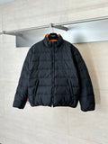 Gucci long puffer jacket in dark navy, full-zip front and stand collar