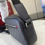 Gucci crossbody bag dark blue embossed GG with adjustable strap and metal buckle