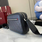 Gucci crossbody bag dark blue embossed GG with top zip and adjustable webbed strap