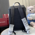 Gucci bag backpack back view with adjustable padded straps, dark blue-gray
