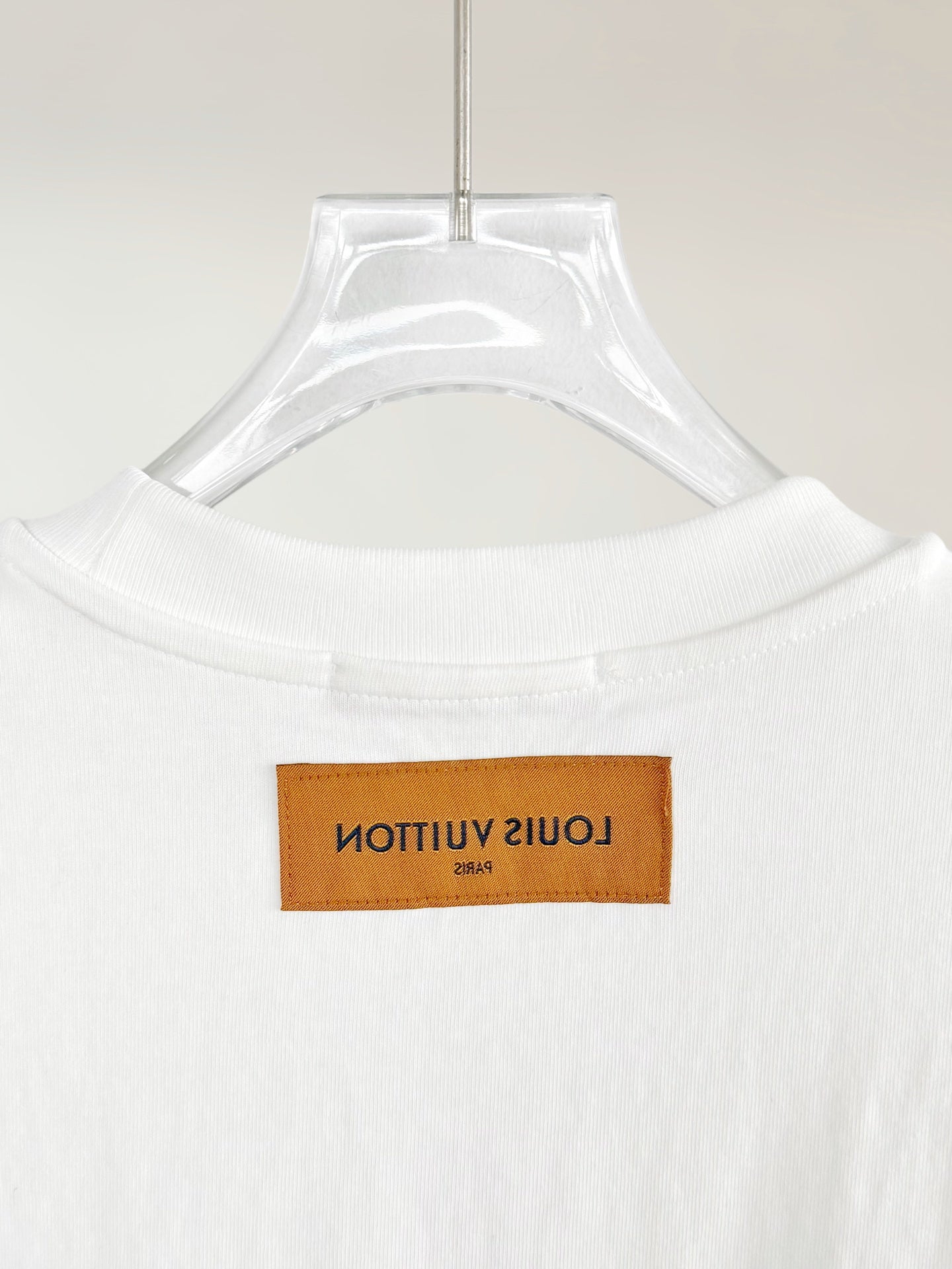 Louis Vuitton white T-shirt back neckline with brown brand label