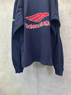 Balenciaga navy long-sleeve sweatshirt with red logo on back