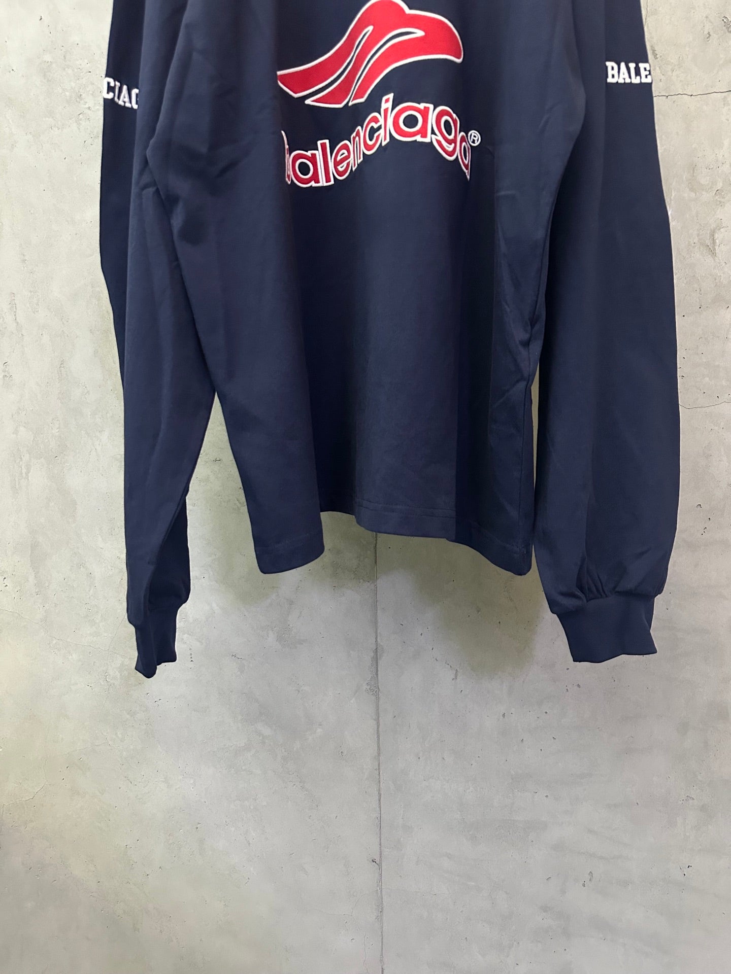 Balenciaga navy long-sleeve sweatshirt with red logo print