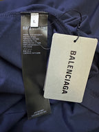 Balenciaga navy garment fabric with size tag and hanging brand label